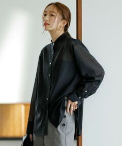 L size ONWARD(大きいサイズ) / エルサイズオンワード シャツ・ブラウス | ウールシアーボイル バンドカラー シャツ