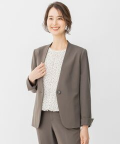 L size ONWARD(大きいサイズ) / エルサイズオンワード ノーカラージャケット | 【洗える】WASHABLEPONTE カラーレスジャケット