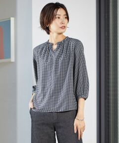 L size ONWARD(大きいサイズ) / エルサイズオンワード カットソー | 千鳥プリント スリットフリルネック カットソー