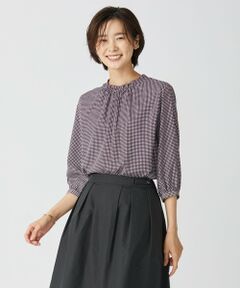 L size ONWARD(大きいサイズ) / エルサイズオンワード カットソー | 千鳥プリント スリットフリルネック カットソー