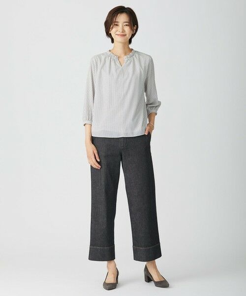 L size ONWARD(大きいサイズ) / エルサイズオンワード カットソー | 千鳥プリント スリットフリルネック カットソー | 詳細2