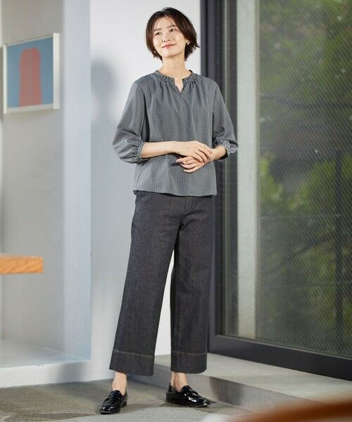 L size ONWARD(大きいサイズ) / エルサイズオンワード カットソー | 千鳥プリント スリットフリルネック カットソー | 詳細8