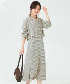 L size ONWARD(大きいサイズ) / エルサイズオンワード ロング・マキシ丈ワンピース | 【2SET】カーデツインボーダー ワンピース セット