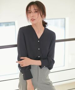 L size ONWARD(大きいサイズ) / エルサイズオンワード シャツ・ブラウス | バックサテンアムンゼン Vネック ブラウス