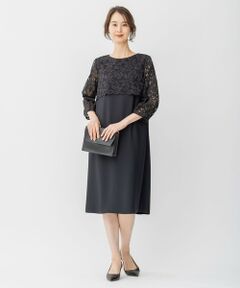 L size ONWARD(大きいサイズ) / エルサイズオンワード ロング・マキシ丈ワンピース | 【洗える】フラワーコードレース サックワンピース