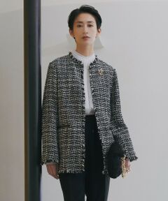 L size ONWARD(大きいサイズ) / エルサイズオンワード ノーカラージャケット | ライトツイード ノーカラージャケット