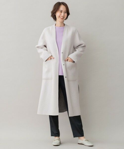 新品タグ付‪☆‪MaxMara☆ノーカラーリバーシブルウールコート ロング 34