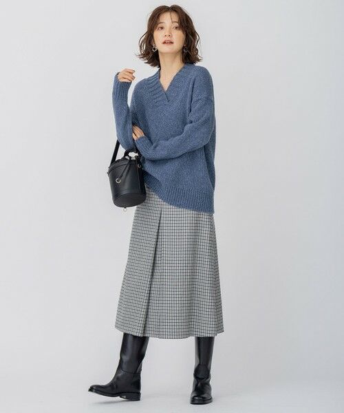 L size ONWARD(大きいサイズ) / エルサイズオンワード ミニ・ひざ丈スカート | ウールミルドストレッチ チェック フロントタックAラインスカート | 詳細2