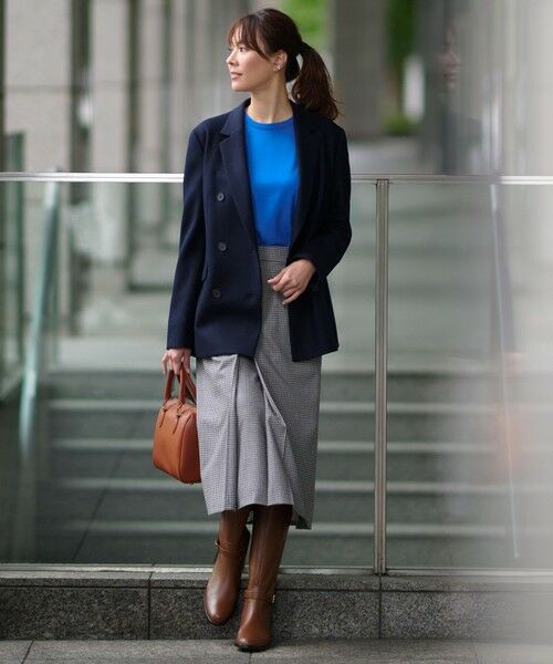 L size ONWARD(大きいサイズ) / エルサイズオンワード ミニ・ひざ丈スカート | ウールミルドストレッチ チェック フロントタックAラインスカート | 詳細6