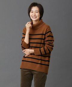 【洗える】MERINO CASHMERE オフタートル ボーダー ニット