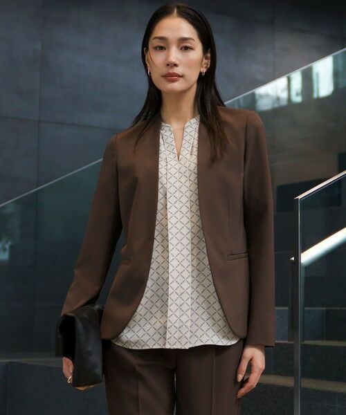 L size ONWARD(大きいサイズ) / エルサイズオンワード その他アウター | Fied ノーカラージャケット（ブラウン系）