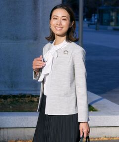 L size ONWARD(大きいサイズ) / エルサイズオンワード ノーカラージャケット | ライトツイードストレッチ ノーカラー ジャケット