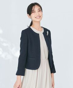 L size ONWARD(大きいサイズ) / エルサイズオンワード ノーカラージャケット | ミニライトボーダー ジャケット