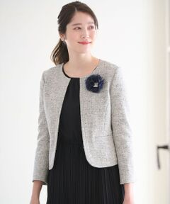 L size ONWARD(大きいサイズ) / エルサイズオンワード ノーカラージャケット | ミニライトボーダー ジャケット