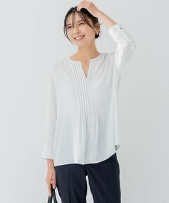 L size ONWARD(大きいサイズ) / エルサイズオンワード シャツ・ブラウス | 【洗える】 バックサテンアムンゼン キーネック ブラウス