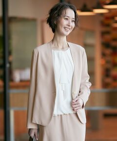 L size ONWARD(大きいサイズ) / エルサイズオンワード ノーカラージャケット | 【洗える】ダブルフェイススーティング ノーカラージャケット