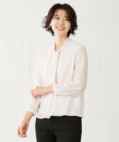 L size ONWARD(大きいサイズ) / エルサイズオンワード カットソー | カチオンストライプ ボウタイ カットソー