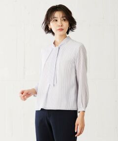 L size ONWARD(大きいサイズ) / エルサイズオンワード カットソー | カチオンストライプ ボウタイ カットソー