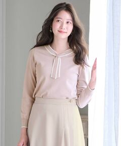 L size ONWARD(大きいサイズ) / エルサイズオンワード ニット・セーター | 【洗える】バイカラーボウタイ ニット