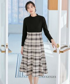 L size ONWARD(大きいサイズ) / エルサイズオンワード ロング・マキシ丈ワンピース | 【洗える】チェックジャガードコンビ ワンピース