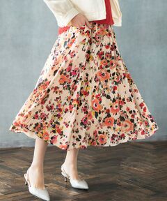 L size ONWARD(大きいサイズ) / エルサイズオンワード ミニ・ひざ丈スカート | 【洗える】ERICA楊柳プリント ギャザースカート