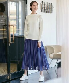 L size ONWARD(大きいサイズ) / エルサイズオンワード ミニ・ひざ丈スカート | 【洗える/セット可】オパールストライプ ランダムタックスカート