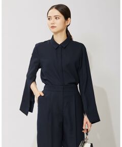 L size ONWARD(大きいサイズ) / エルサイズオンワード シャツ・ブラウス | 【接触冷感・UVケア・速乾・洗える】FluidBackSatin スリットスリーブシャツ