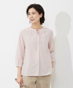 L size ONWARD(大きいサイズ) / エルサイズオンワード シャツ・ブラウス | 【洗える】コットンアセVis ストライプ ギャザー ブラウス