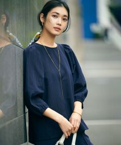 L size ONWARD(大きいサイズ) / エルサイズオンワード シャツ・ブラウス | 【洗える】カラミストライプ パフスリーブ ブラウス