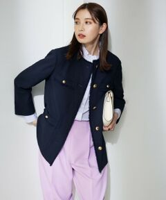 L size ONWARD(大きいサイズ) / エルサイズオンワード ノーカラージャケット | ナチュラルツイードストレッチ ノーカラー ジャケット