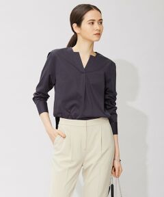 L size ONWARD(大きいサイズ) / エルサイズオンワード カットソー | 【洗える】 ブラウスライクジャージー ヘンリーネックカットソー