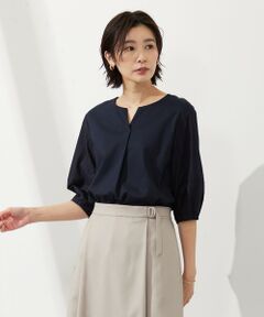 【WEB限定カラーあり・接触冷感・UVケア】 スムースジャージー キーネック カットソー