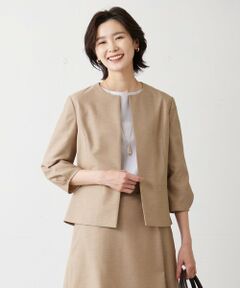 L size ONWARD(大きいサイズ) / エルサイズオンワード ノーカラージャケット | 【洗える】FLAXASAオックス ノーカラー ジャケット