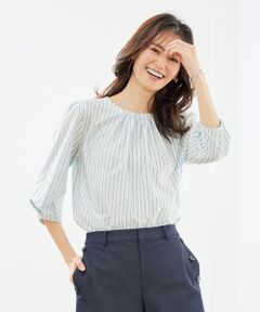 L size ONWARD(大きいサイズ) / エルサイズオンワード カットソー | 【イージーケア】 STRIPE JERSEY ボリュームスリーブ カットソー