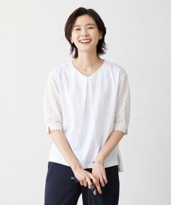 L size ONWARD(大きいサイズ) / エルサイズオンワード カットソー | 【吸水速乾】レーシーコンビ Vネック カットソー