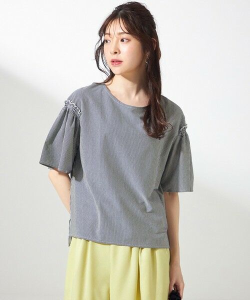 L size ONWARD(大きいサイズ) / エルサイズオンワード カットソー | シルケットストライプ フレアスリーブ カットソー | 詳細7