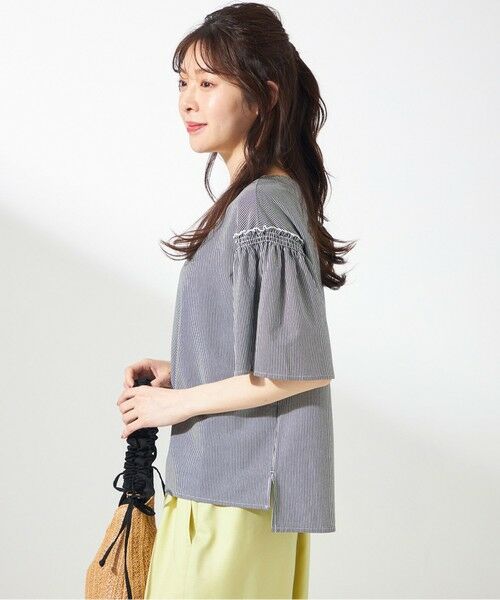 L size ONWARD(大きいサイズ) / エルサイズオンワード カットソー | シルケットストライプ フレアスリーブ カットソー | 詳細8