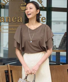 L size ONWARD(大きいサイズ) / エルサイズオンワード カットソー | 【洗える】ドレーピーポンチラッフルスリーブ カットソー