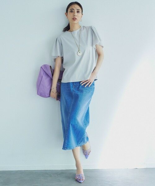 L size ONWARD(大きいサイズ) / エルサイズオンワード カットソー | 【WEB限定】フレアコンビジャージー 袖フリル カットソー | 詳細2