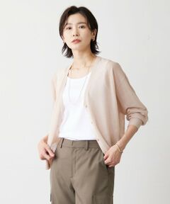 【洗える】LINEN MIX SHEER Vネック カーディガン