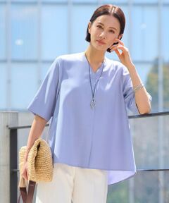 L size ONWARD(大きいサイズ) / エルサイズオンワード シャツ・ブラウス | 【接触冷感・速乾・UVケア・撥水・防シワ】リネンライクツィル5分袖 ブラウス