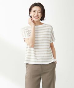 L size ONWARD(大きいサイズ) / エルサイズオンワード ニット・セーター | 【洗える・抗菌防臭】Pattern シャドーボーダー ニット Tシャツ