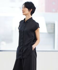 L size ONWARD(大きいサイズ) / エルサイズオンワード シャツ・ブラウス | 【接触冷感・洗える】サテンヨウリュウ フレンチスリーブシャツ