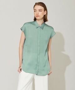 L size ONWARD(大きいサイズ) / エルサイズオンワード シャツ・ブラウス | 【接触冷感・洗える】サテンヨウリュウ フレンチスリーブシャツ