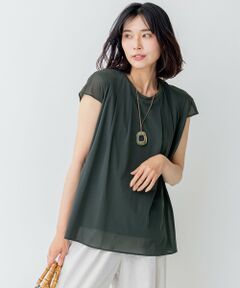 L size ONWARD(大きいサイズ) / エルサイズオンワード カットソー | 【洗える】チュールコンビジャージー シアー カットソー