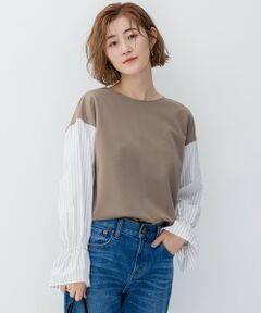 L size ONWARD(大きいサイズ) / エルサイズオンワード カットソー | 【洗える】コンビネーション キャンディースリーブ カットソー