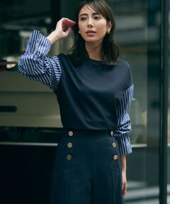 L size ONWARD(大きいサイズ) / エルサイズオンワード カットソー | 【洗える】コンビネーション キャンディースリーブ カットソー