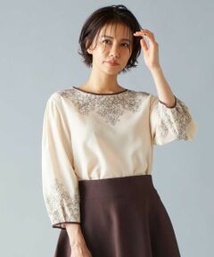 L size ONWARD(大きいサイズ) / エルサイズオンワード シャツ・ブラウス | 【洗える】コードエンブロイダリーボートネック ブラウス