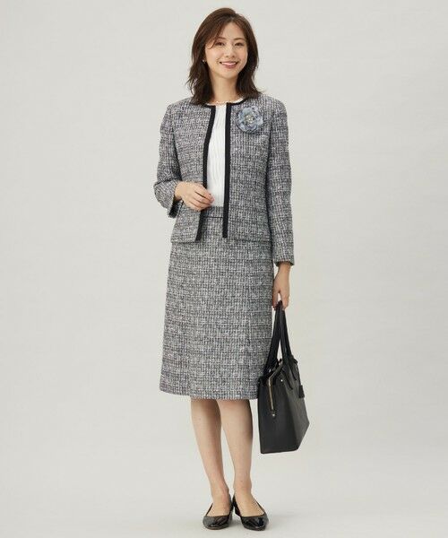 セットアップ対応】ファンシーツイード ノーカラー ジャケット