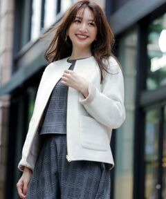 L size ONWARD(大きいサイズ) / エルサイズオンワード ノーカラージャケット | 【2WAY】ショートリバーシブル コート